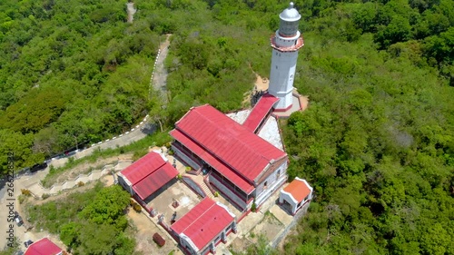 Aerial, beautiful shot of Cape Bojeador Lighthouse photo