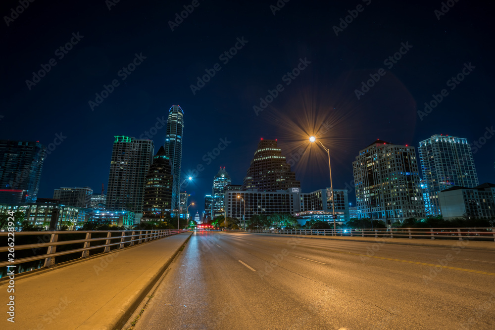 Low Angle View of Downtown Austin At Night