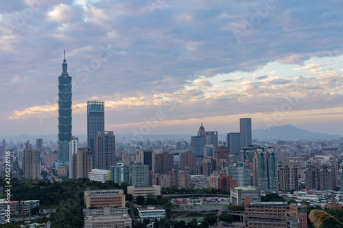 Aerial view of the Taipei 101 and cityscape from Xiangshan