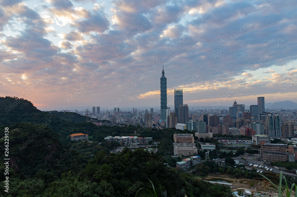 Aerial view of the Taipei 101 and cityscape from Xiangshan