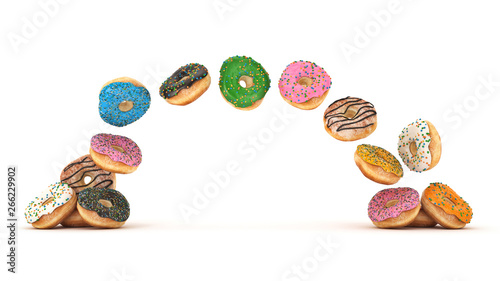 Delicious colorful donut set. 3d rendering