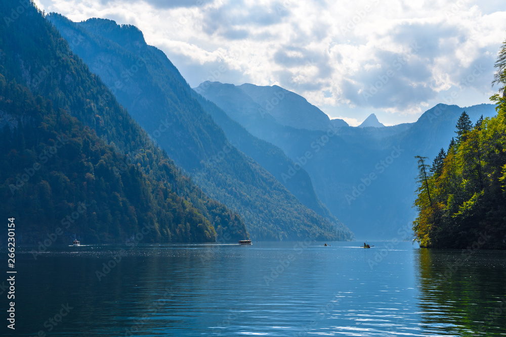 Koenigssee lake with Alp mountains, Konigsee, Berchtesgaden National Park, Bavaria, Germany