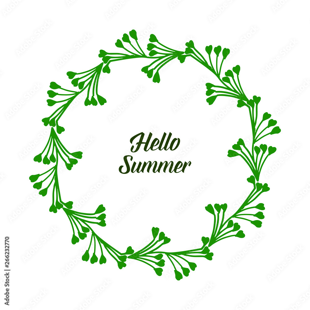 Vector illustration ornate of leaf floral frame with invitation card of hello summer