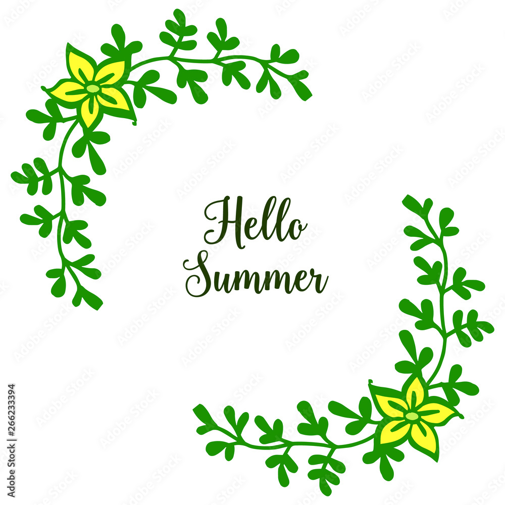 Vector illustration hello summer with artwork of yellow flower frame isolated on white backdrop