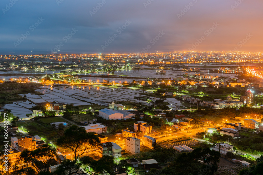 Night aerial view of the Yilan cityscape