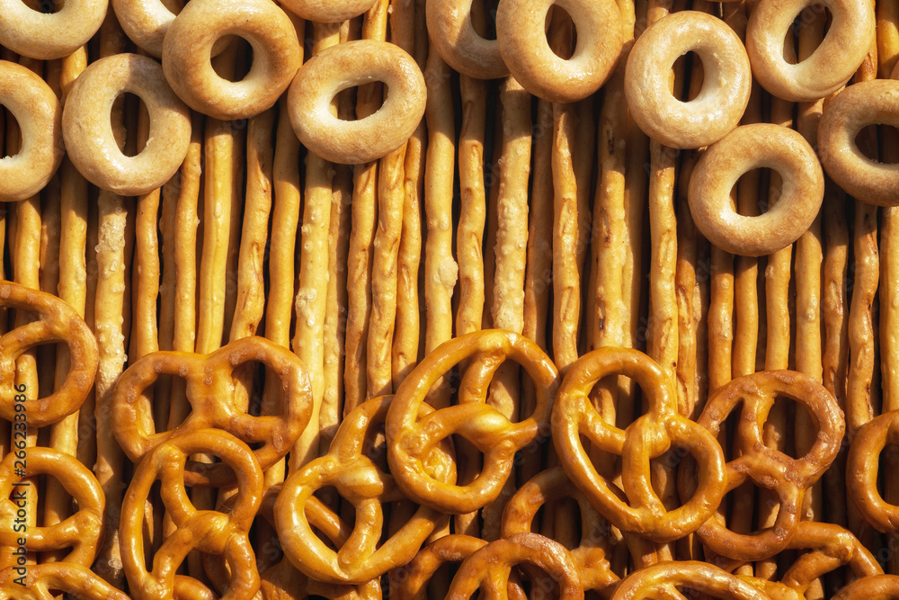 Drying, donut and straws with salt. Food background. Drying, donut and straws with salt. Food background.