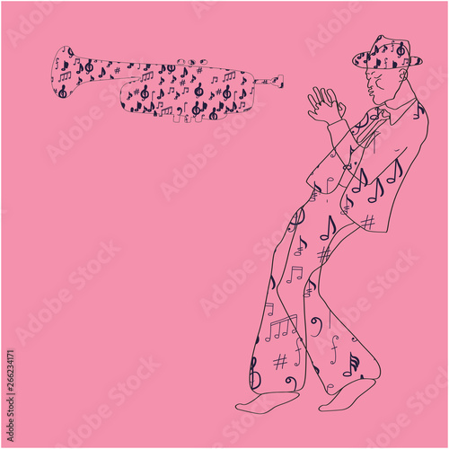 Silhouette of a jazz man with trumpet. 