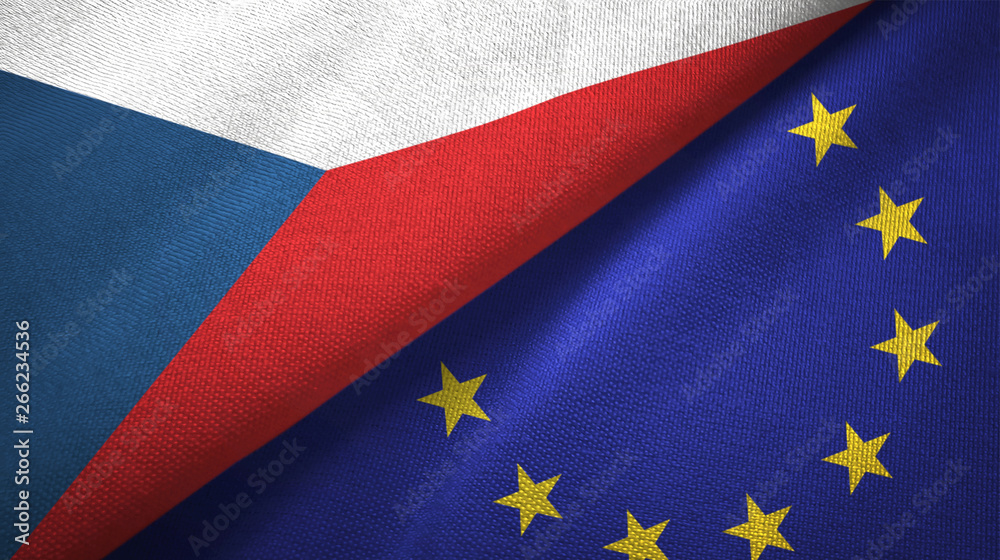 Czech Republic and European Union two flags textile cloth, fabric texture Czech Republic and European Union two flags textile cloth, fabric texture