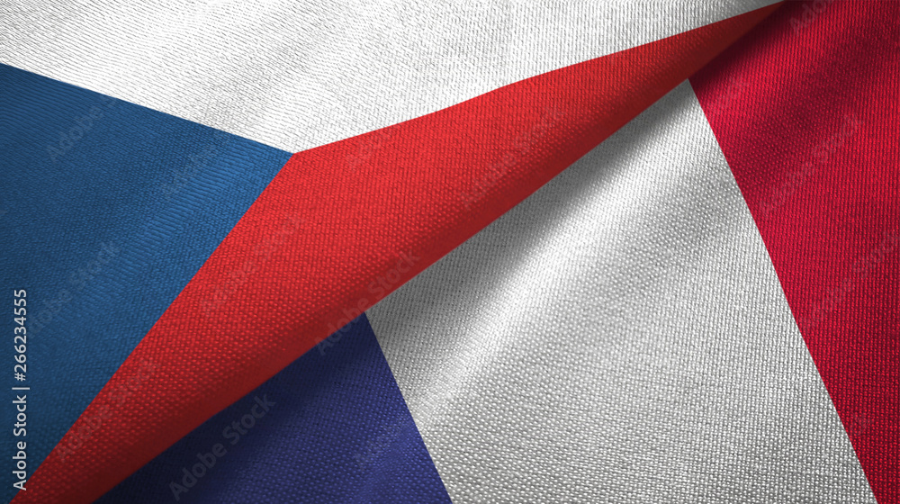 Czech Republic and France two flags textile cloth, fabric texture