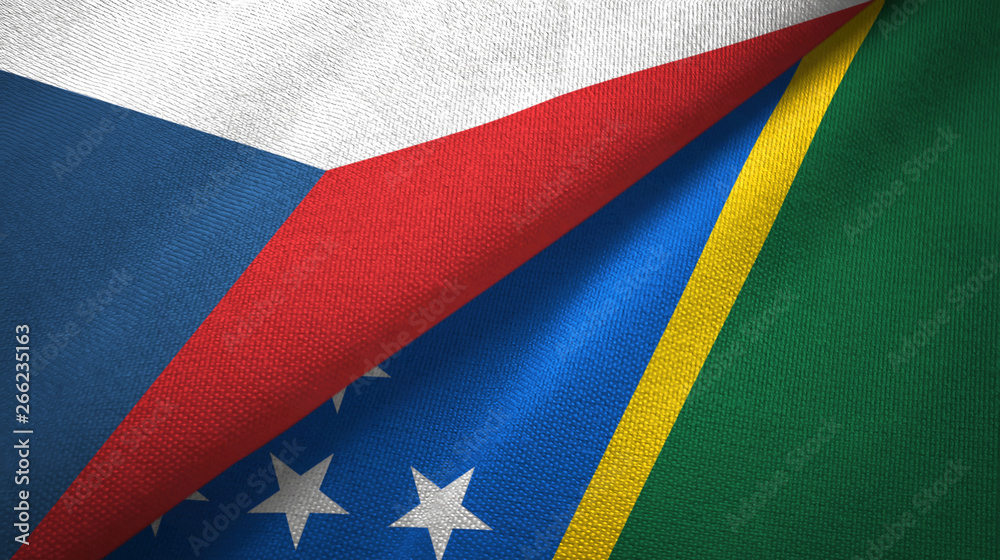 Czech Republic and Solomon Islands two flags textile cloth, fabric texture