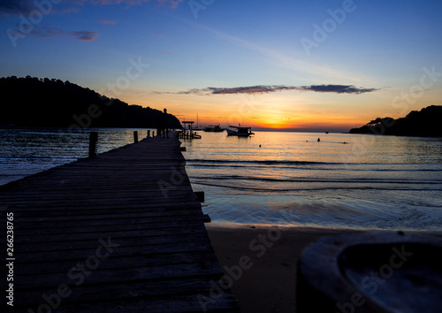 Wood bridge on the sea with a beautiful sunset at koh kood island  Thailand
