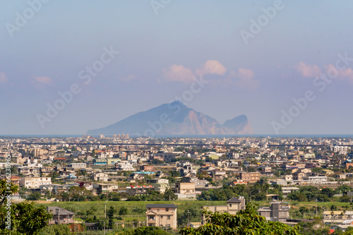 Noon aerial view of the Yilan Plain with Guishan Island photo