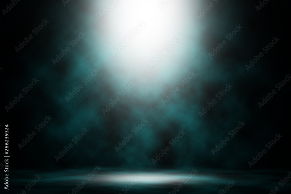 Fototapeta Blue spotlight night smoke dark on stage entertainment background.