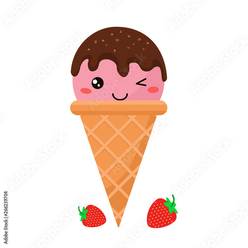 Ice cream cone doodle in bright cartoon style on a white background