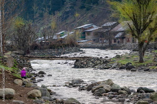 Beautiful landscape lidder stream Pahalgam, Laripora village in spring as a paradise on earth of travel destination when touring in Jammu and Kashmir, India photo