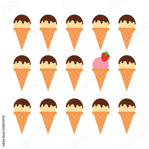 Set of ice cream cone in cartoon style