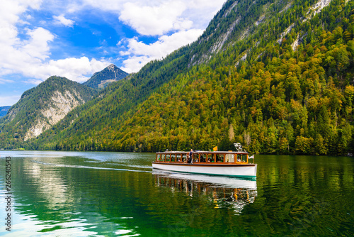 Fototapeta Naklejka Na Ścianę i Meble -  Electric boat in Koenigssee, Konigsee, Berchtesgaden National Pa