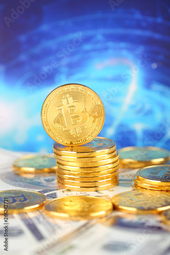Encrypted currency bitcoin still life close-up