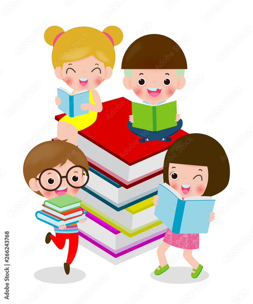 Happy cartoon children while Reading Books, i love book, cute kids reading  a book isolated on white background Vector Illustration Stock Vector |  Adobe Stock