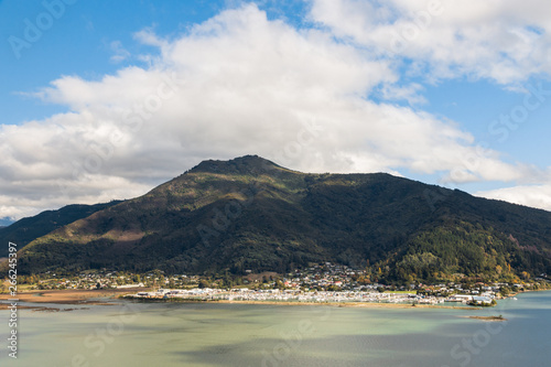 aerial view of Havelock town in Marlborough Sounds, South Island, New Zealand