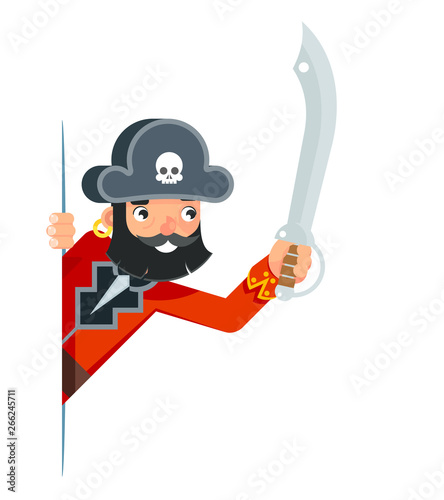 Saber sword sea dog pirate buccaneer filibuster corsair look out corner concept cartoon character flat design vector illustration
