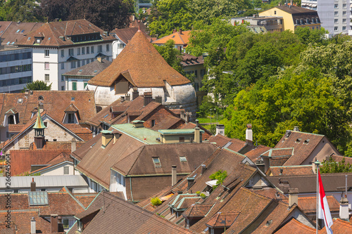 Buildings of the Swiss city of Solothurn - a summertime view from the tower of the famous St. Ursus cathedral