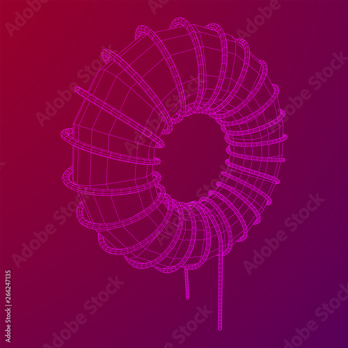 Toroidal Coil Inductor wireframe low poly mesh vector illustration