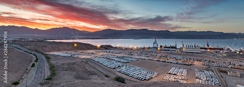 Sunrise in marine port of Eilat - southernmost port in Israel located on the gulf of Aqaba that is the basin of Indian Ocean