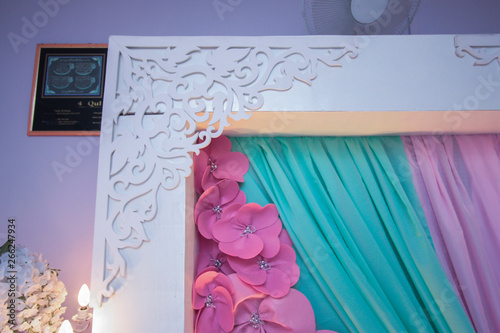 Deco with flower and the pelamin or wedding dais is specially created in a traditional Malay wedding.It is usually grandly designed and gaily decorated.