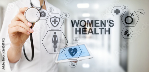 Women's health. Medical Healthcare concept on virtual screen.
