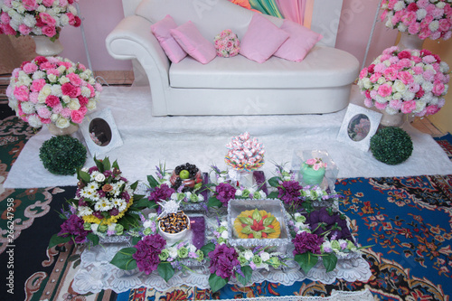 Malay wedding hantaran / gift during solemnization. Hantaran is malay tradition which broom and bride will exchange their gift.