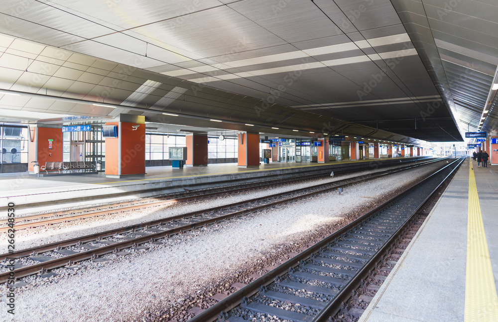 Railway platform in poland. Travel background Railway platform in poland. Travel background