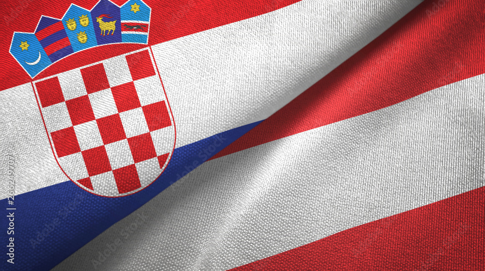 Croatia and Austria two flags textile cloth, fabric texture Croatia and Austria two flags textile cloth, fabric texture