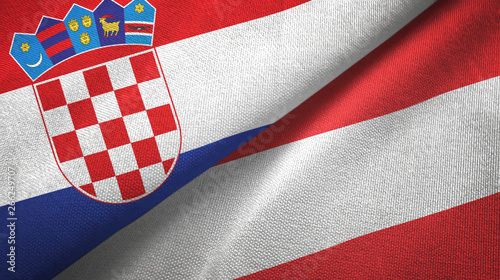 Croatia and Austria two flags textile cloth, fabric texture