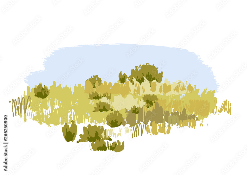 Abstract graphic steppe view in calm colors