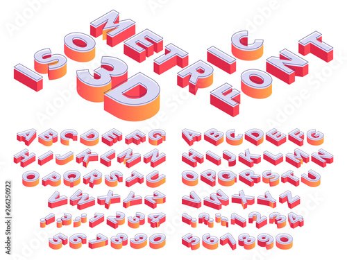 Isometric 3d letterring. Perspective letters font, cube number and alphabet letter isometry template
