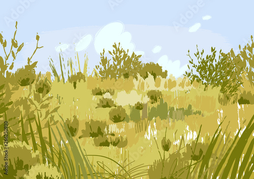 Abstract graphic steppe view in calm colors