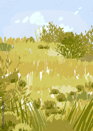 Abstract graphic steppe view in calm colors