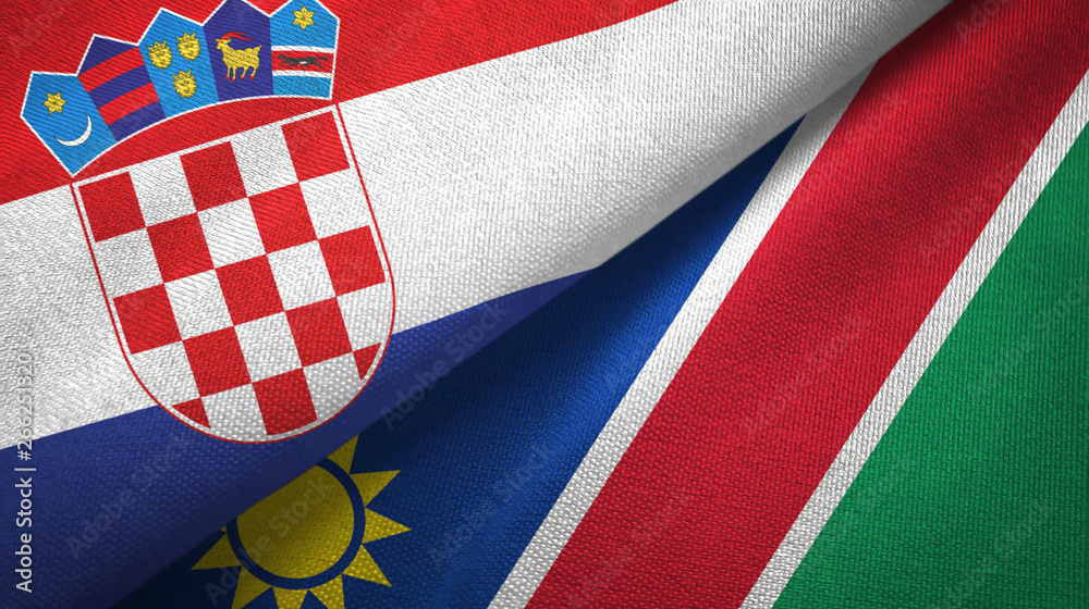 Fototapeta premium Croatia and Namibia two flags textile cloth, fabric texture