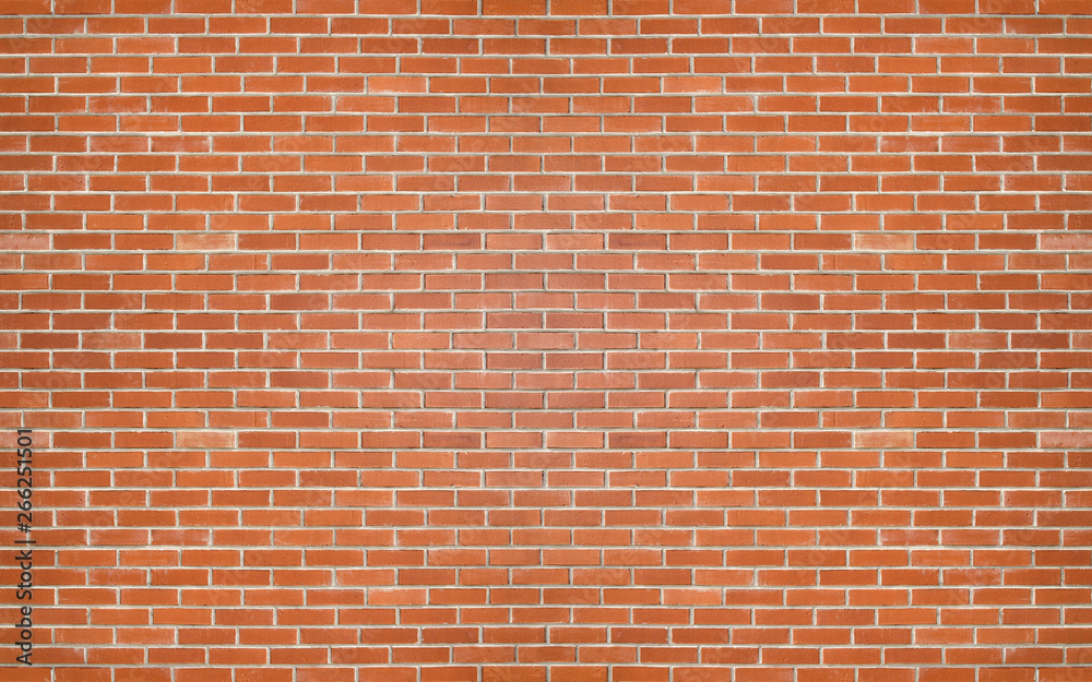 Red color brick wall for brickwork background design .