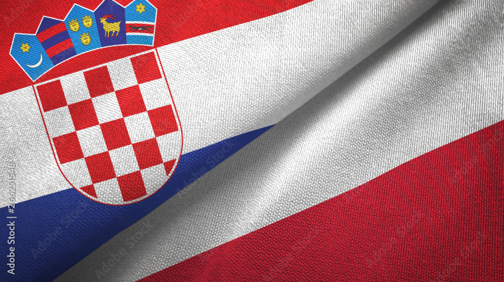 Fototapeta premium Croatia and Poland two flags textile cloth, fabric texture