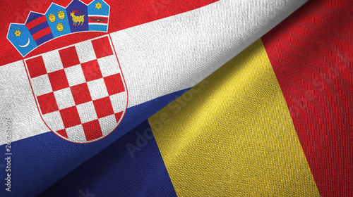 Croatia and Romania two flags textile cloth, fabric texture