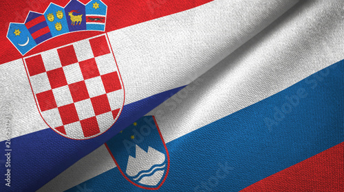 Fototapeta Naklejka Na Ścianę i Meble -  Croatia and Slovenia two flags textile cloth, fabric texture