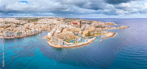 Fototapeta Naklejka Na Ścianę i Meble -  Seaside resort town of Sliema, Malta, Aerial view