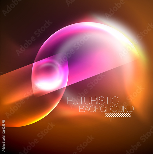 Blurred neon glowing round shapes, abstract circles and lights