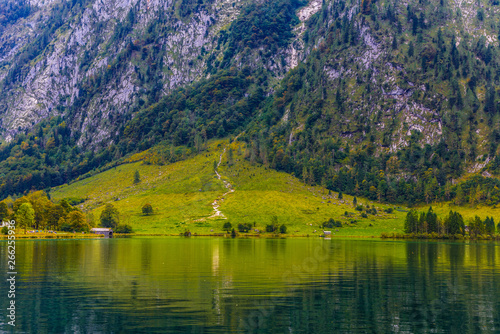 Grass meadow near Koenigssee, Konigsee, Berchtesgaden National Park, Bavaria, Germany.