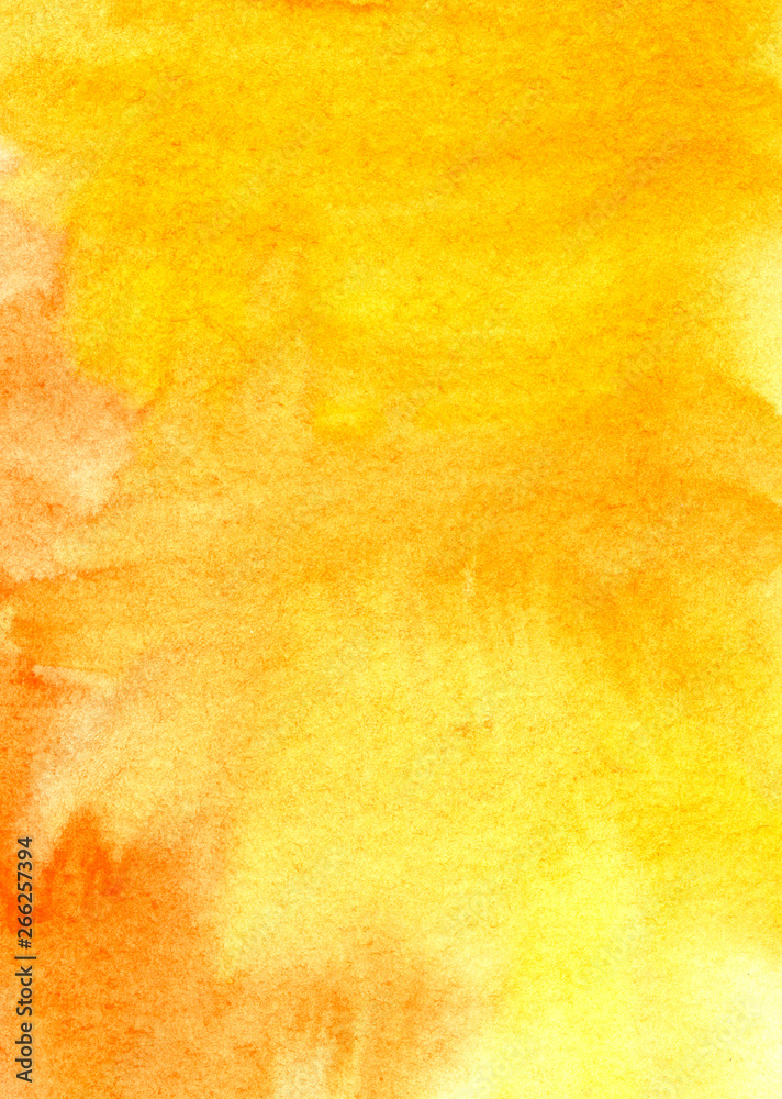 Abstract background. The texture of the paper, tinted with light and deep stains of yellow watercolor.