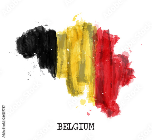 Belgium flag watercolor painting design . Country map shape . Sports team and national day concept ( 21 July 1831 ) . Vector