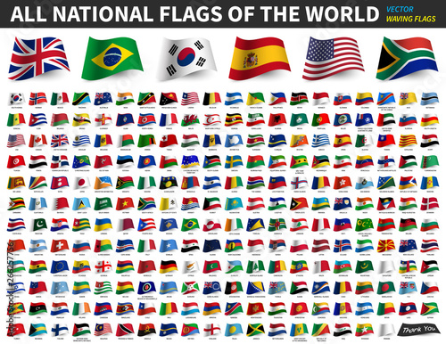 All national flags of the world . Waving flag design . Vector