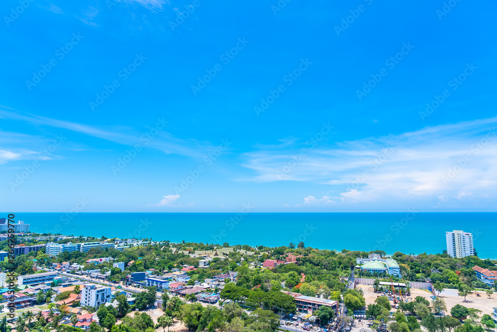 Beautiful landscape and cityscape of hua hin nearly sea beach and ocean